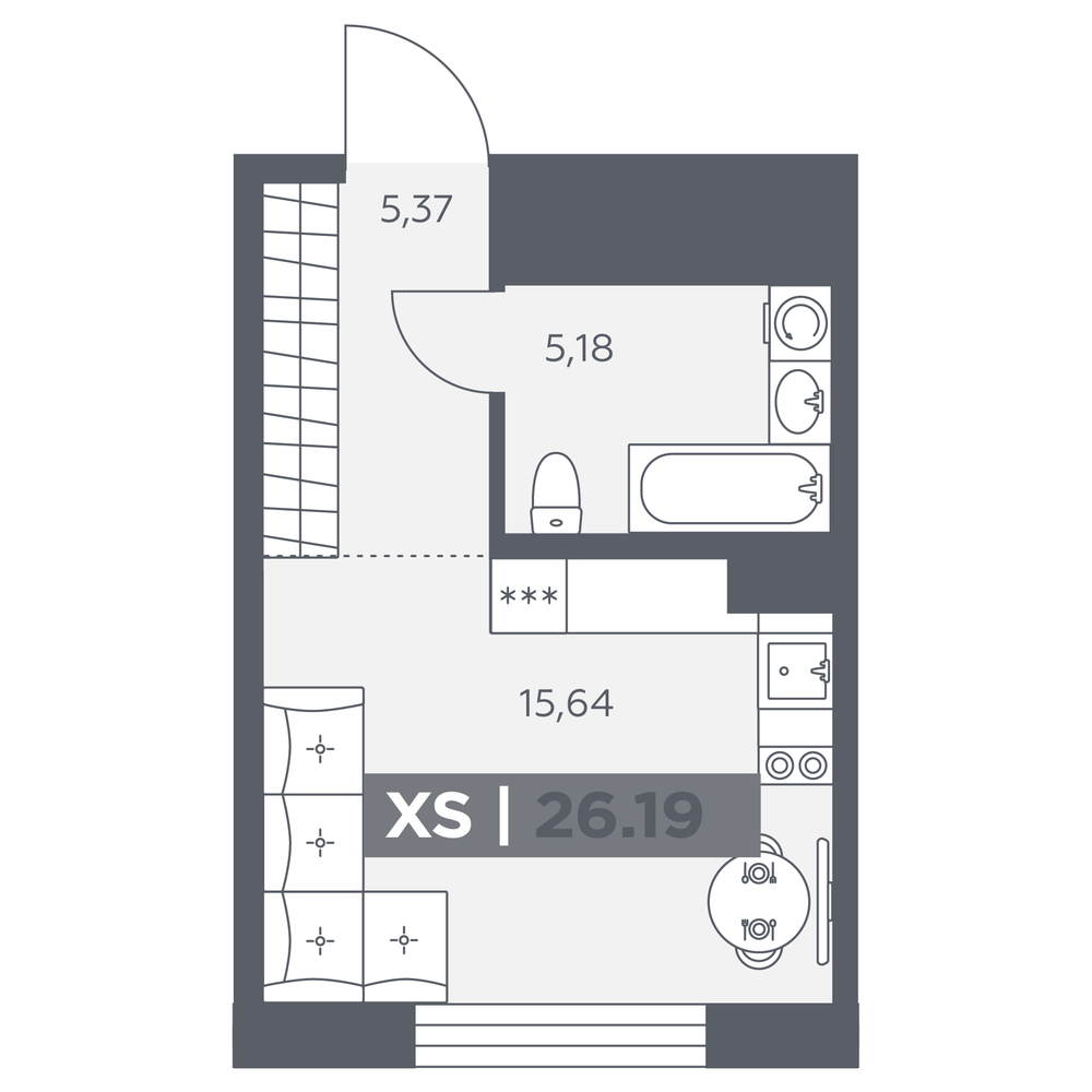 Планировка студии 26,19 м²