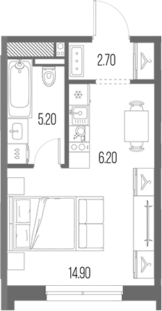 Планировка студии 29 м²