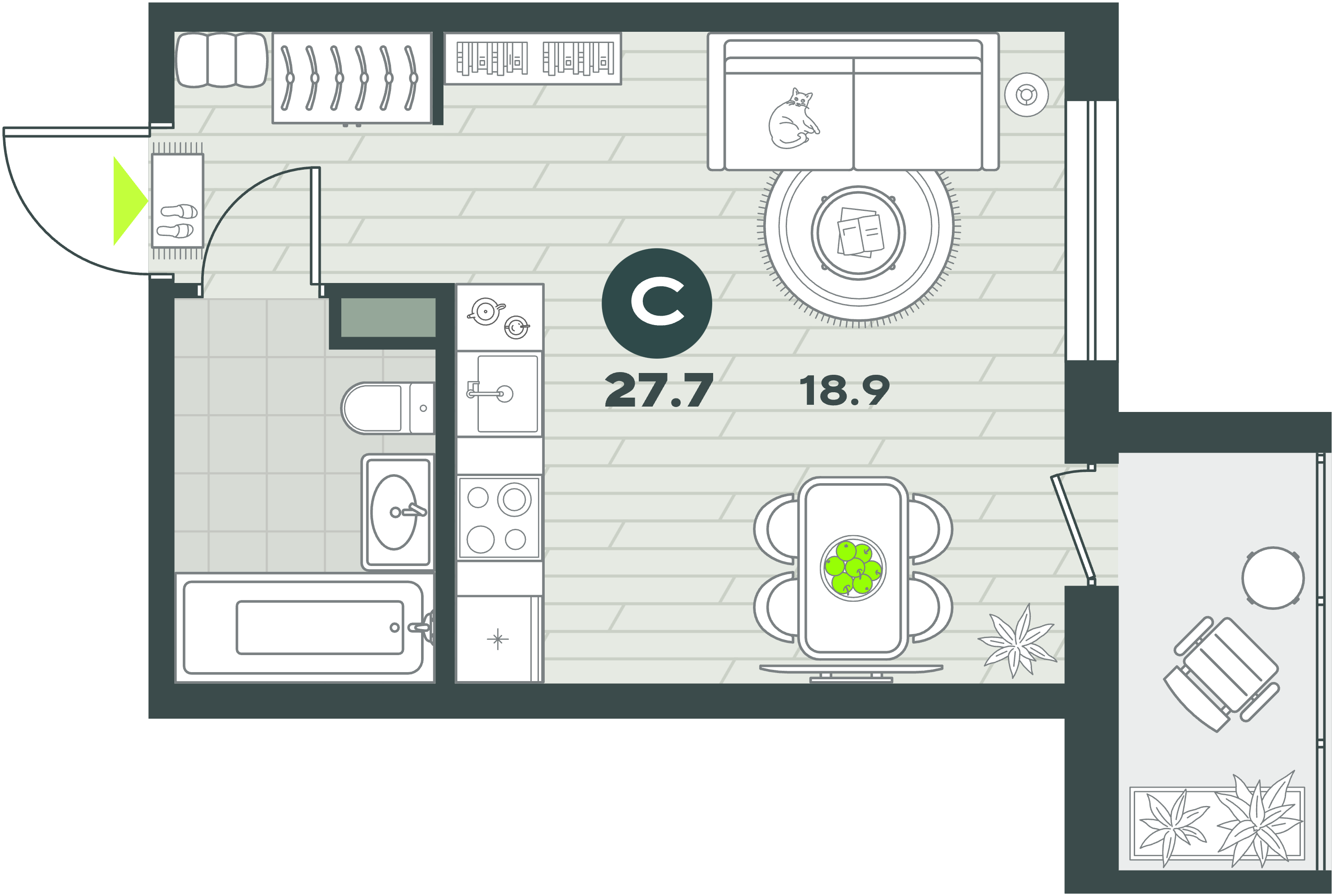 Планировка студии 27,7 м²