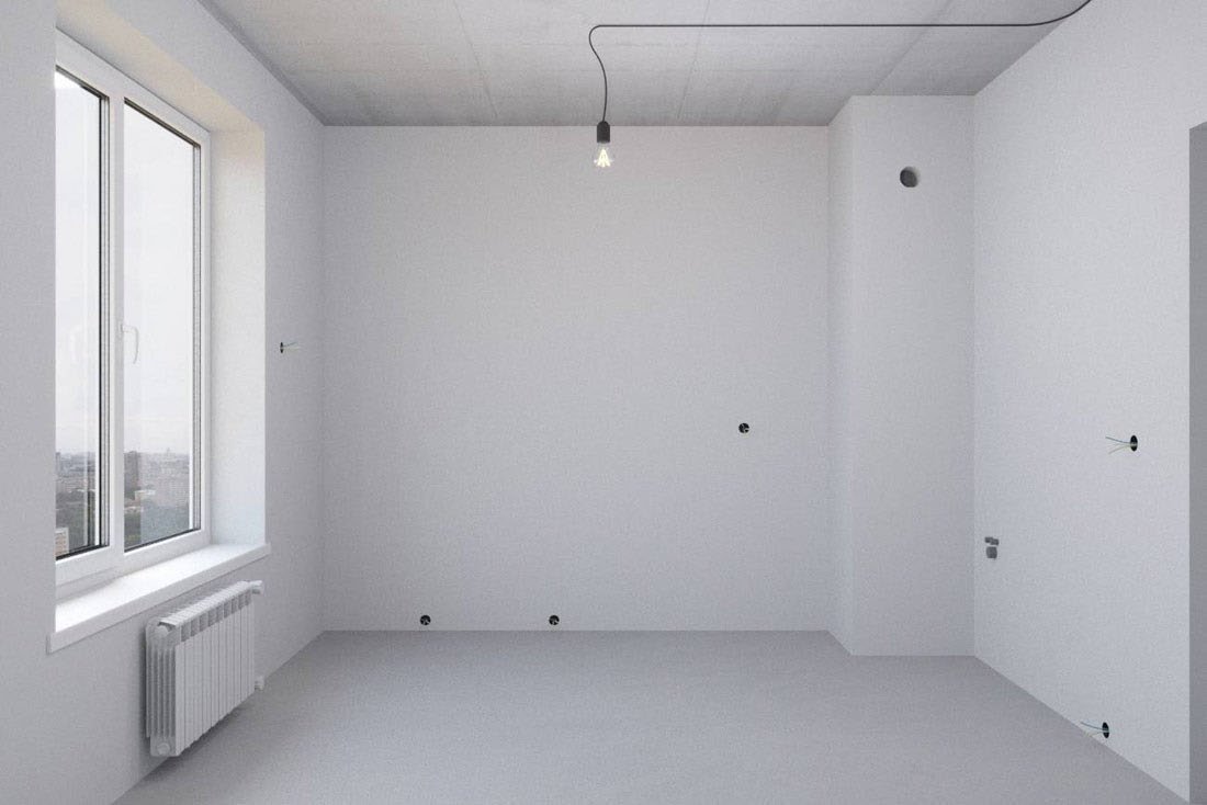 Подчистовая отделка White Box: белые стены, окна и радиаторы