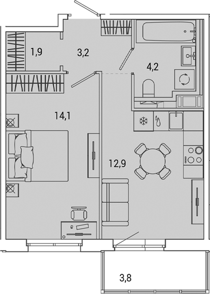 Планировка 1-комнатной квартиры 36,3 м²