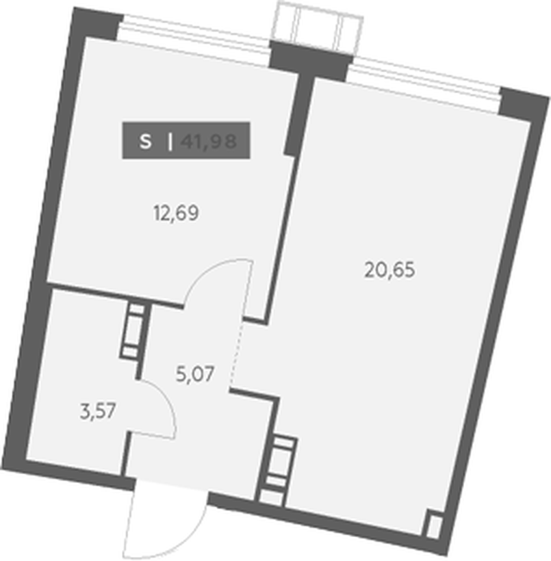 Планировка двухкомнатной европланировки 41,98 м²