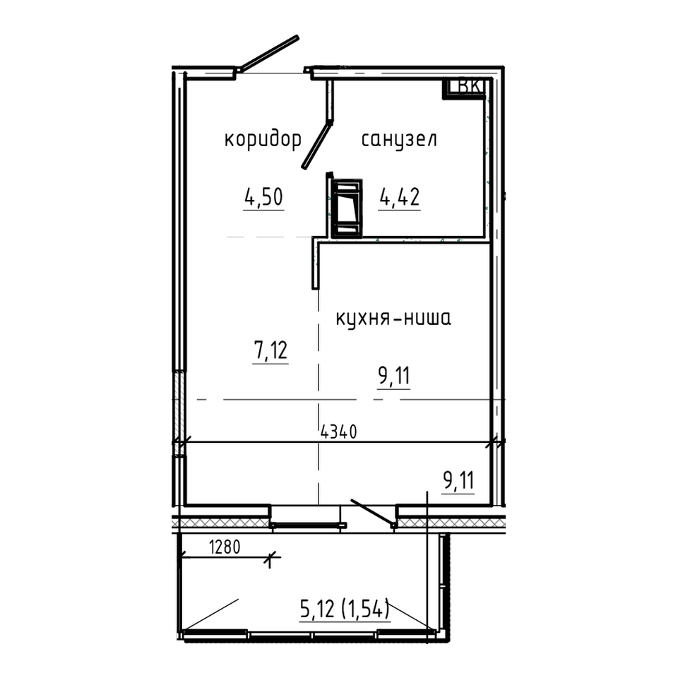 Планировка студии 26,69 м²