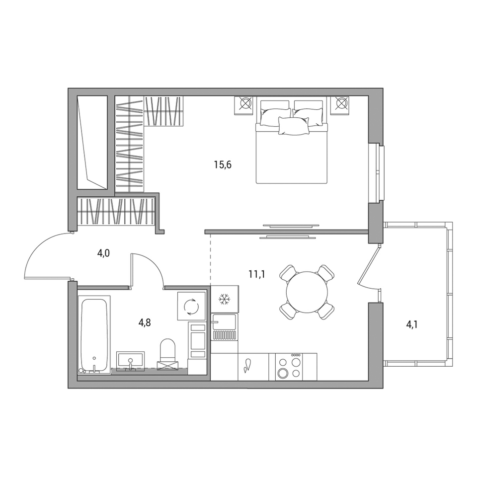 Планировка 1-комнатной квартиры 35,5 м²